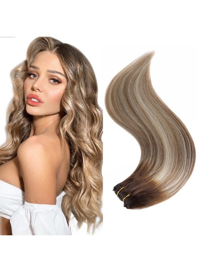 BHF HAIR - 14" Remy Human Hair Extensionswalnut Brown To Ash Brown And Bleach Blondehair Extensions, Double Weft Thickness To Ends, 100% Female Extensions, 6 Pack 70G / 2.45Oz. - Image 1