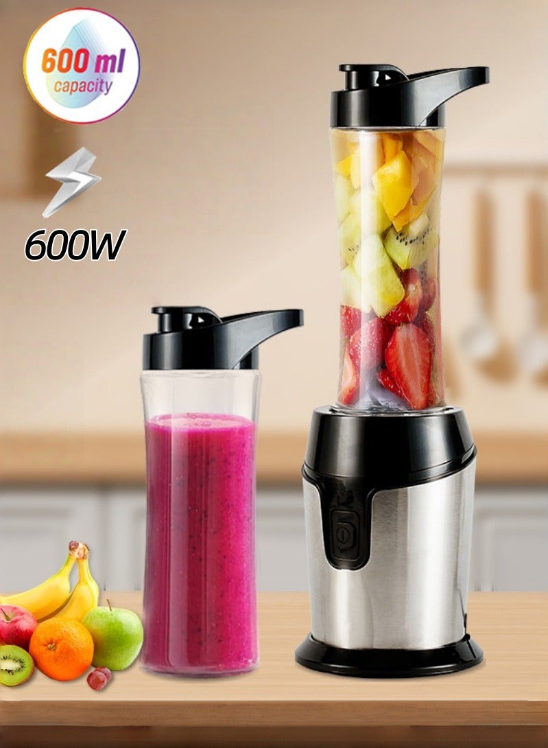 Bolivia's Sports Blender/Smoothie Maker, 5-Piece Set with 2×600ml BPA-Free Sports Bottles, 22,000 RPM Turbo Speed, Stainless Steel Blades for Ice & Frozen Fruits, 600W Powerful Motor, Ideal for Gym, Travel & Home - Image 1