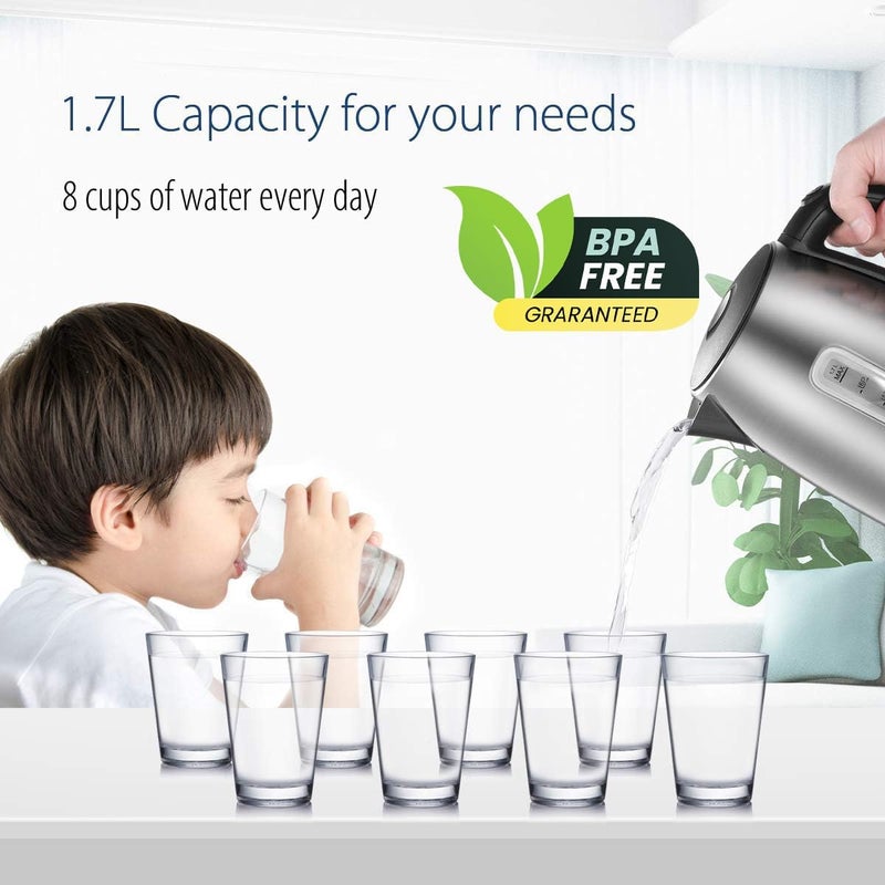 Comfee' غلاية كهربائية من الفولاذ المقاوم للصدأ، سعة 1.7 لتر، غلاية شاي كهربائية وغلاية ماء ساخن، 1500 واط غليان سريع مع ضوء LED، إيقاف تشغيل تلقائي وحماية من الغليان الجاف - Image 2