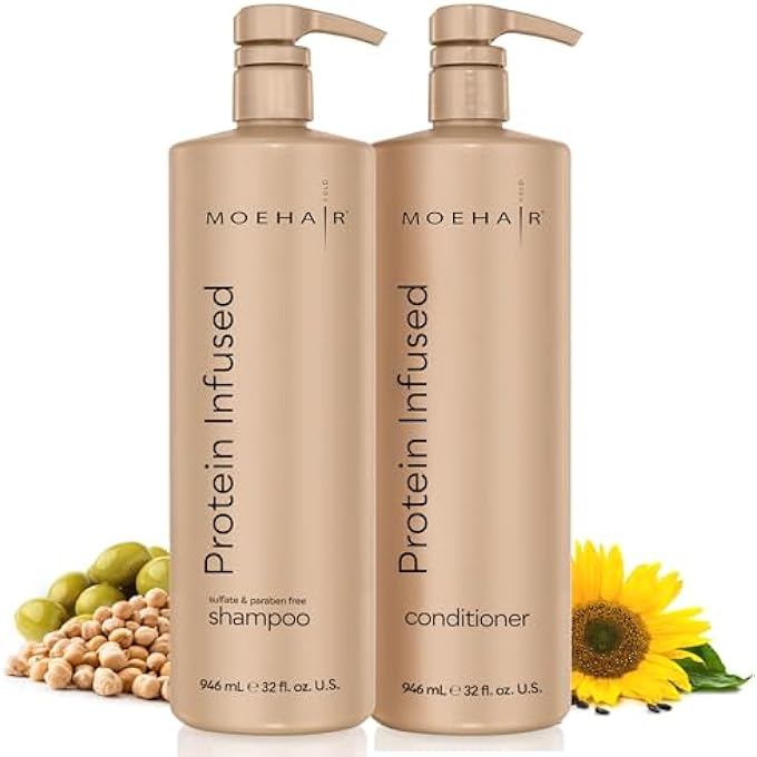 MoeHair PROTEIN INFUSED SHAMPOO AND CONDITIONER SET FOR DRY & DAMAGED HAIR | STRENGTHENS HAIR FIBER | SULFATE & PARABEN FREE | ADDS SHINE, SOFTENS & HYDRATES HAIR (32 FL OZ) - Image 1