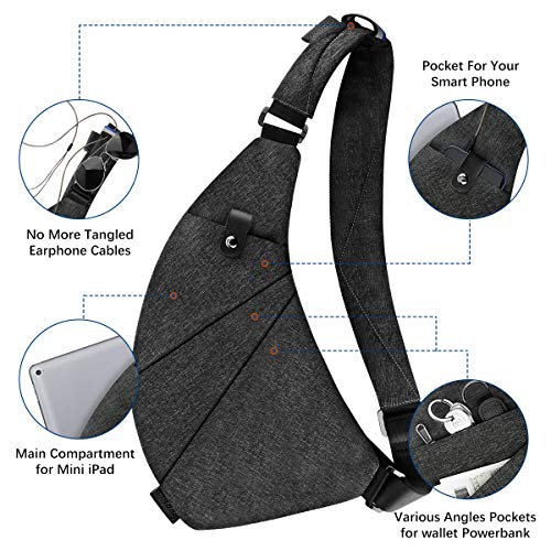 MRang حقيبة MRang Sling Crossbody للسفر مضادة للسرقة آمنة للرجال والنساء مقاومة للماء سوداء (الحجم 14x 8.5x1 بوصة) - Image 4