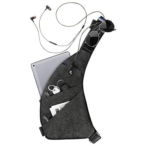 MRang حقيبة MRang Sling Crossbody للسفر مضادة للسرقة آمنة للرجال والنساء مقاومة للماء سوداء (الحجم 14x 8.5x1 بوصة) - Image 3
