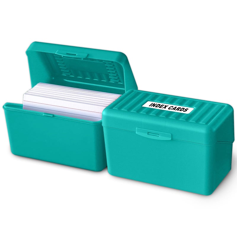 Olivo Index Card Holder Box 3x5 Flash Note Card Holder Storage File Box Organizer Case for 3"x5" Cards, Teal 2 Pack - Image 1