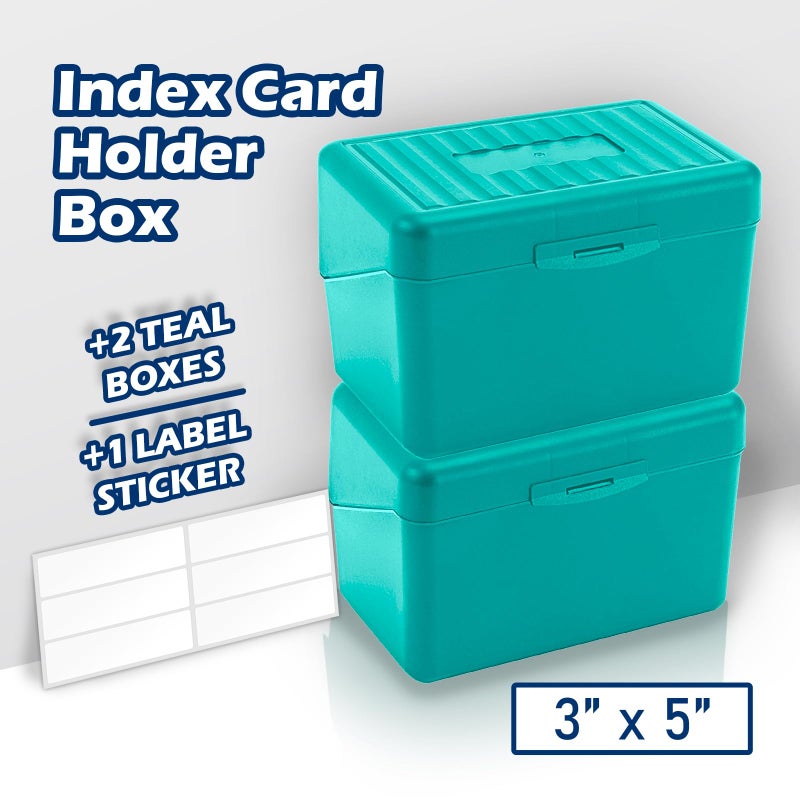 Olivo Index Card Holder Box 3x5 Flash Note Card Holder Storage File Box Organizer Case for 3"x5" Cards, Teal 2 Pack - Image 2
