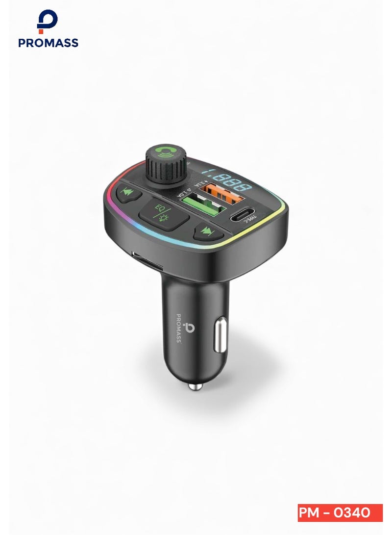 بروماس جهاز ارسال اف ام بلوتوث 5.3، محول MP3 راديو لاسلكي للسيارة مع شاحن USB سريع 30 واط (3 منافذ منفذ PD للشحن السريع و منفذين USB) + كيو سي 3.0، مكالمات بدون استخدام اليدين، مستقبل مشغل MP3 ستيريو صوت، يدعم قرص U، ضوء ملون - Image 1