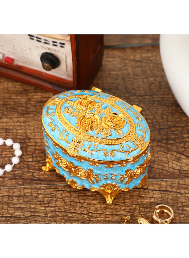 8.9*5.9cm | Enamel Rose Jewelry Box in Sky Blue | Vintage Chic Design, Velvet Lining Interior, Decorative Vanity Décor | Organized Storage for Necklaces, Rings, Earrings | Elegant Gift for Women & Home - Image 1