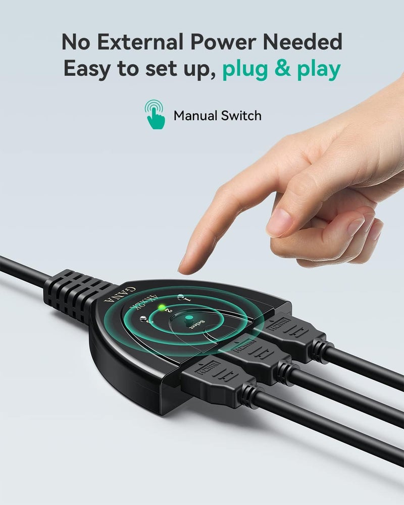 جانا محول HDMI 4K، محول HDMI متعدد المنافذ من GANA، 3 مدخلات و1 مخرج، مع كابل عالي السرعة، محول ومقسم HDMI يدعم TV Fire Stick، Xbox، PS5 PS4، Blu-Ray， DVD، PC، Roku - Image 3