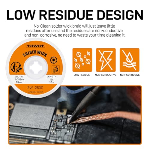 TOWOT 10ft Solder Wick Braid & No-Clean Soldering Flux Paste (10cc) - Desoldering Kit for Electronics Repair, PCB, Circuit Board Rework - Image 4