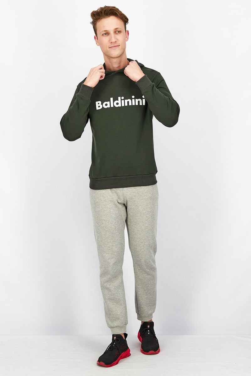 Baldinini Men Hooded Brand Logo Long Sleeves Sweatshirt, Green and White - Image 3