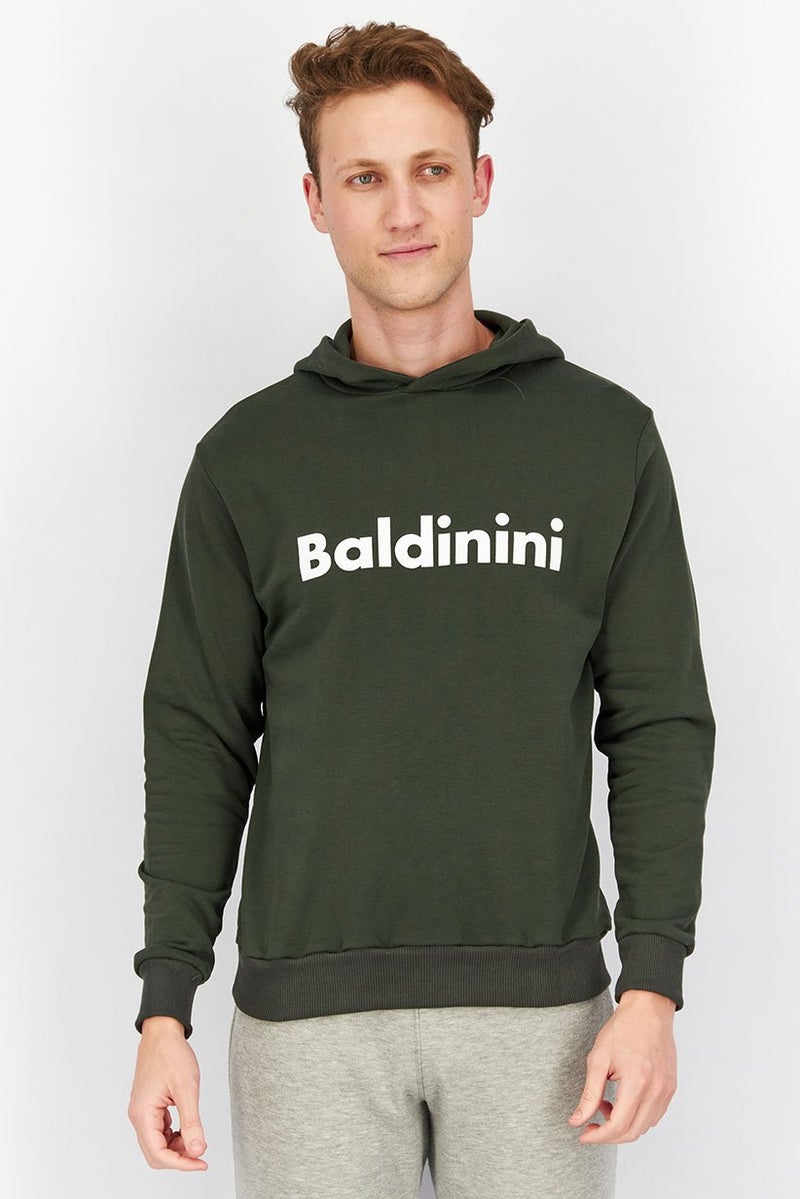 Baldinini Men Hooded Brand Logo Long Sleeves Sweatshirt, Green and White - Image 1