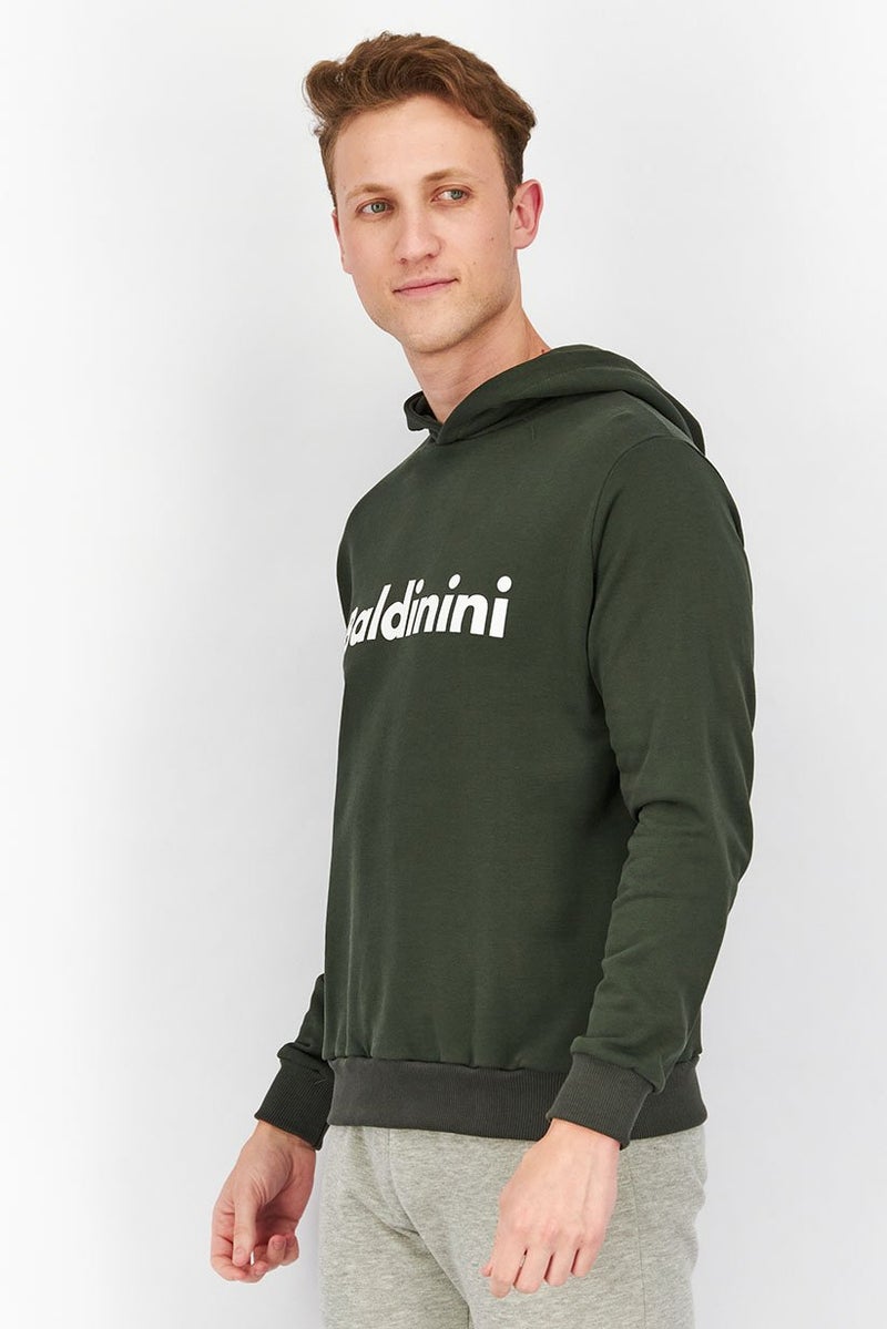 Baldinini Men Hooded Brand Logo Long Sleeves Sweatshirt, Green and White - Image 2