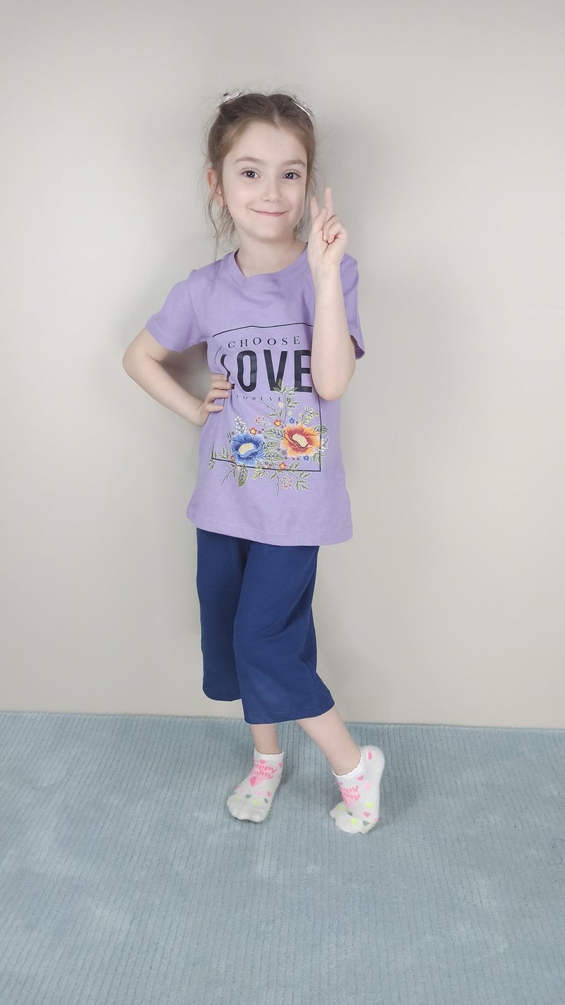 Bluence Waitress Cotton Lilac Capri Set  - Image 1