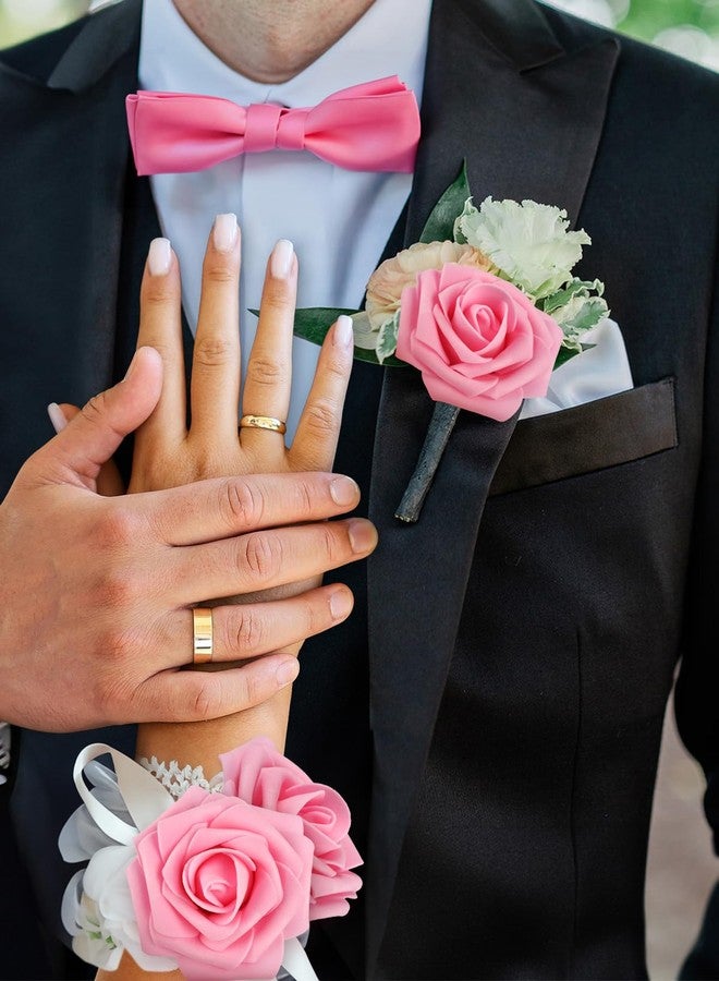 MACTING Artificial Flowers 30PCS Pink Fake Flowers with Stem Real Touch Soft Foam Roses Wedding Bouquet Table Centerpieces Party Bridal Shower Birthday Home Summer Decorations - Image 5