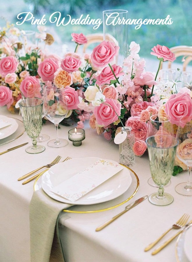 MACTING Artificial Flowers 30PCS Pink Fake Flowers with Stem Real Touch Soft Foam Roses Wedding Bouquet Table Centerpieces Party Bridal Shower Birthday Home Summer Decorations - Image 2