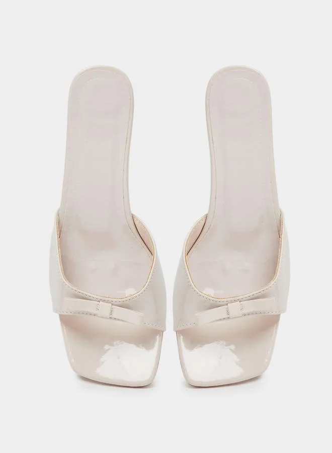 Take Two  Beige Bow Detail Mid Heel Sandals for Women | Best Price UAE