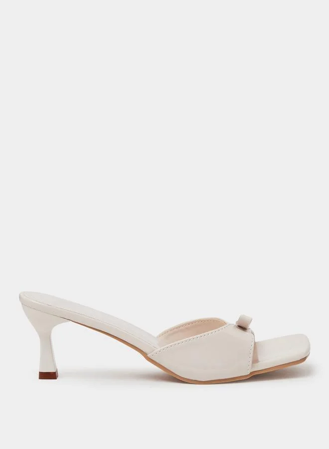 Take Two  Beige Bow Detail Mid Heel Sandals for Women | Best Price UAE