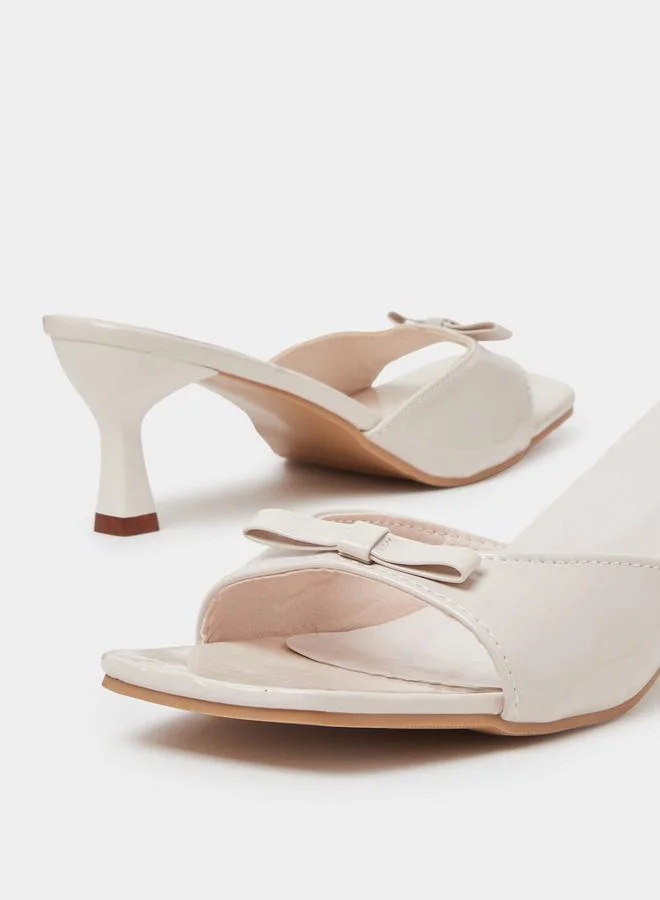 Take Two  Beige Bow Detail Mid Heel Sandals for Women | Best Price UAE