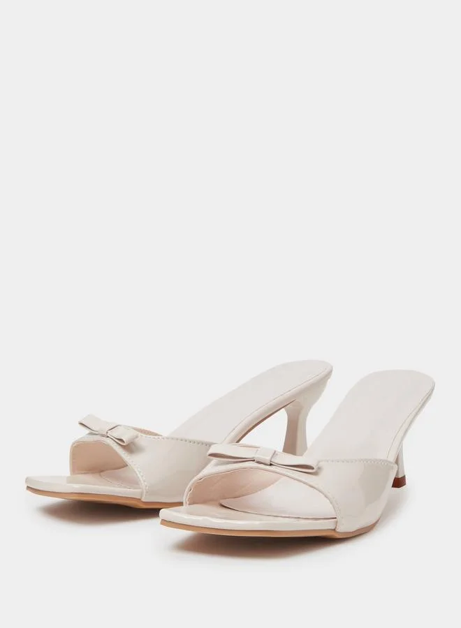 Beige Bow Detail Mid Heel Sandals