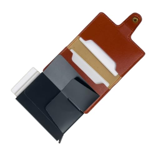 Giftana Leather RFID Blocking Pop up Metal Card Holder for Men and Women, RFID Protected Pop Up Slim Credit Debit Case Holder, Birthday Gifts for Doctor, Husband, Father, Diwali Gifts (Brown) - Image 1