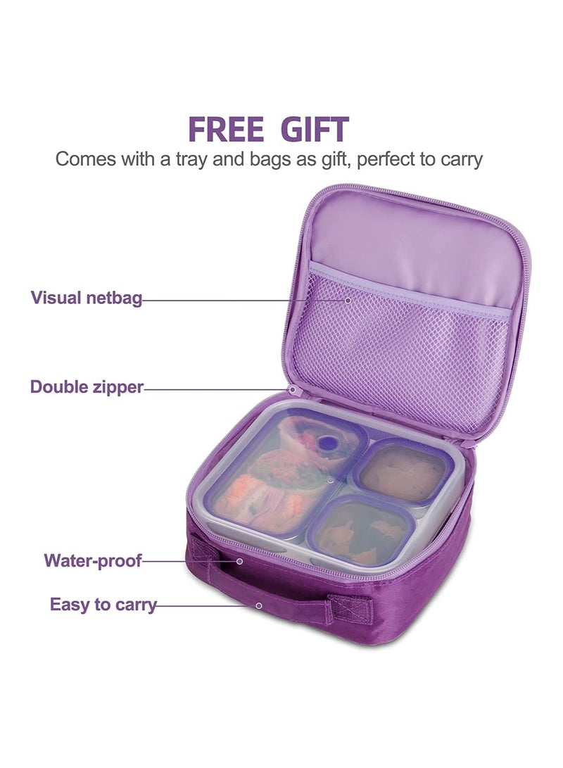 Yooyee Stainless Steel Lunch Box for Kid School, Insulated Bento Lunch Box with Bag, 3 Compartment Divided Lunch Containers with Lids, Leakproof, BFA Free, Dishwasher Safe, 720ML Purple - Image 5