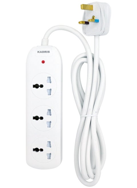 Power Strips N3DS Extension Cord with 3 way Outlets, Charging Socket with 2 meter Heat resistant  Extension Cord (White) ESMA approved
