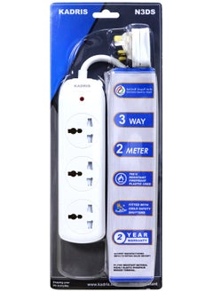 KADRIS Power Strips N3DS Extension Cord with 3 way Outlets, Charging Socket with 2 meter Heat resistant  Extension Cord (White) ESMA approved  - Image 4