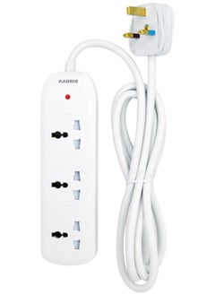 KADRIS Power Strips N3DS Extension Cord with 3 way Outlets, Charging Socket with 2 meter Heat resistant  Extension Cord (White) ESMA approved  - Image 3