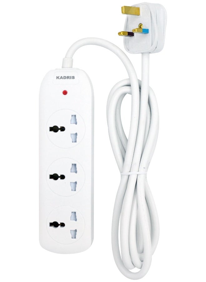 KADRIS - Power Strips N3DS Extension Cord with 3 way Outlets, Charging Socket with 2 meter Heat resistant  Extension Cord (White) ESMA approved - Image 1