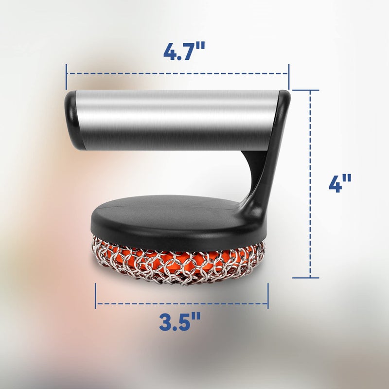 Skyflame Cast Iron Scrubber with Handle, Stainless Steel Chainmail Cleaner for Pans and Skillets - Cast Iron Cookware, Ovens and Grills Cleaning Accessory - Image 2