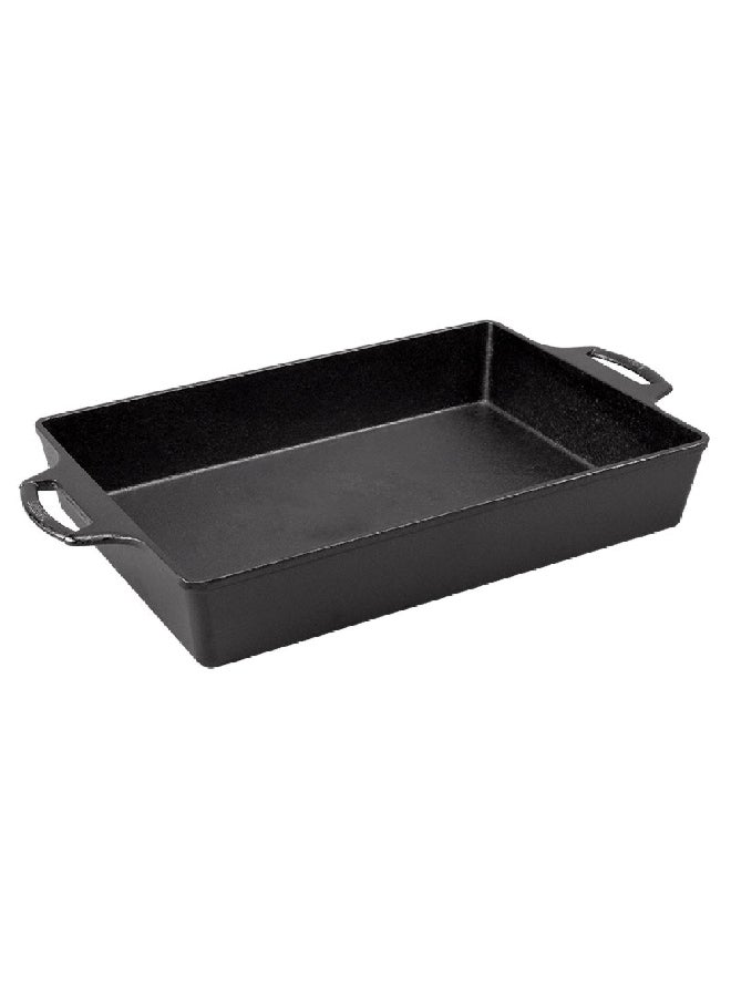 طاجن بمقبض مزدوج من الحديد الزهر المطلي بالزيت مع خاصية توزيع متساوٍ للحرارة، أسود، 9 × 13 بوصة BW13C - Image 1