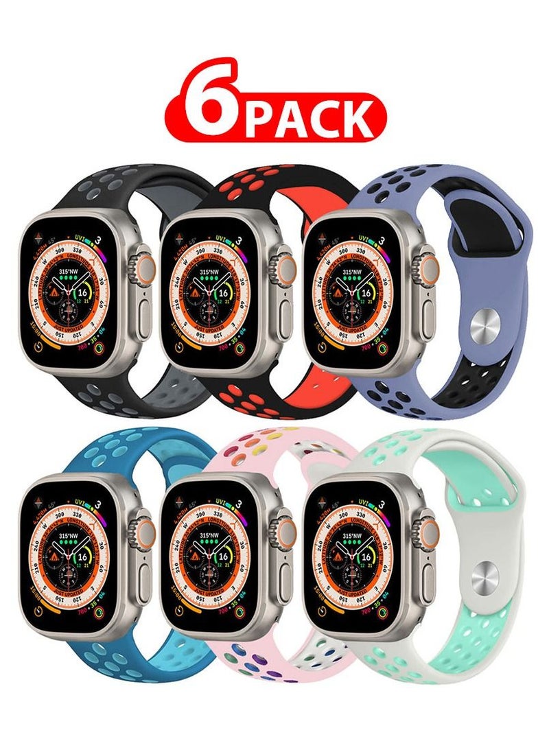 CATANES - 6 Pack For Apple Watch 49mm 45mm 44mm 42mm Silicone Sport Band Nike Strap Compatible With iWatch Series Ultra/8/7/SE/6/5/4/3/2/1 - Image 1
