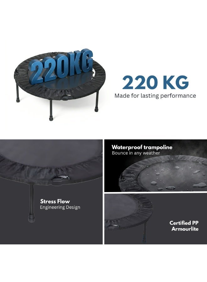 ENDLESS  40" Foldable Mini Trampoline With Handle | Max Load 220 Kg | Alloy Steel Frame | For Indoor & Outdoor Cardio Fitness Workouts | Anti-Slip Surface | Black & Red - Image 2