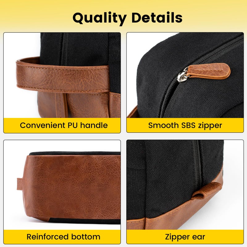 Vorspack Large Travel Toiletry Bag - Hanging Toiletry Bag for Men Water Resistant Canvas Shaving Bag with Large Capacity for Home Travel - Black - Image 4