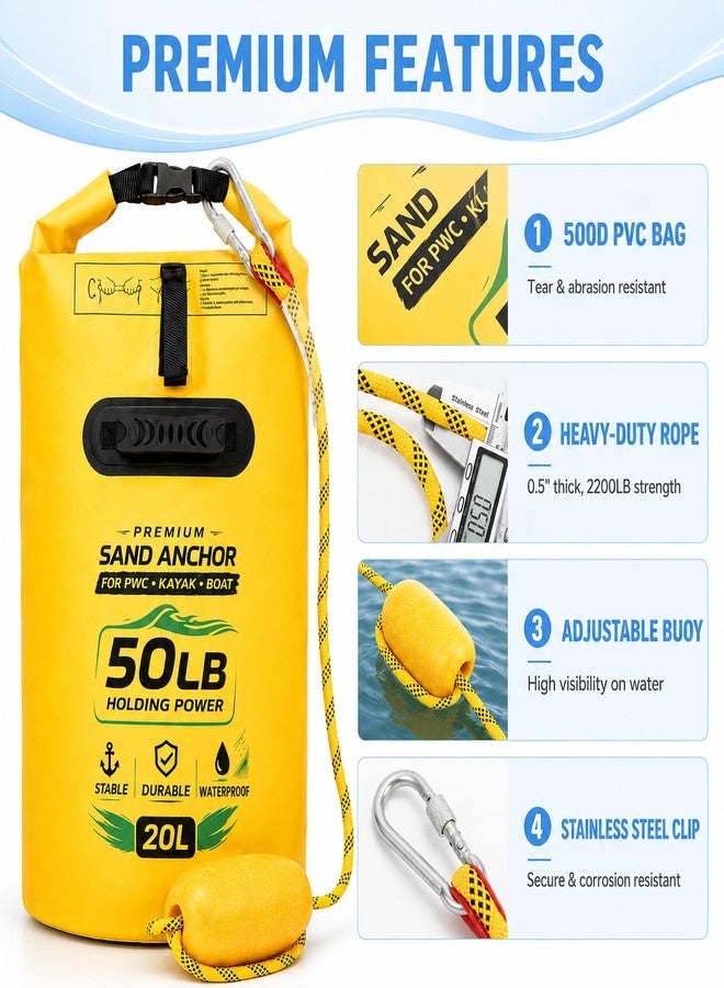 PJT 2 Pack 20L Sand Anchor Bags, 2 in 1 Jet Ski & PWC Anchor Kit with Adjustable Buoys, Waterproof Dry Bag for Kayak, Paddle Board, Small Boat and Watercraft - Image 4