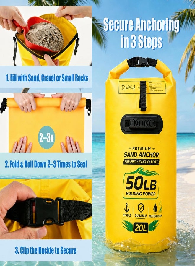 PJT 2 Pack 20L Sand Anchor Bags, 2 in 1 Jet Ski & PWC Anchor Kit with Adjustable Buoys, Waterproof Dry Bag for Kayak, Paddle Board, Small Boat and Watercraft - Image 3