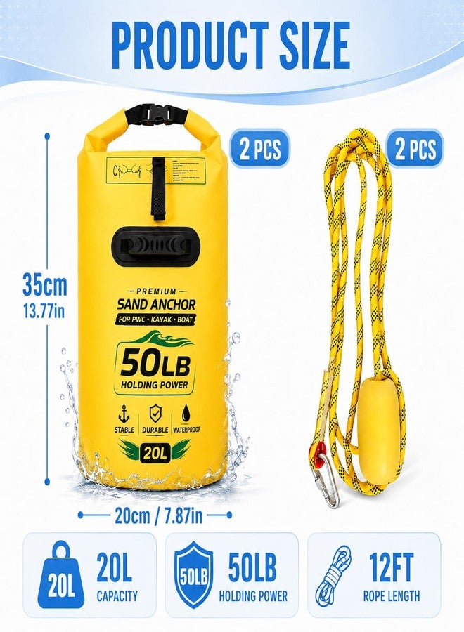 PJT 2 Pack 20L Sand Anchor Bags, 2 in 1 Jet Ski & PWC Anchor Kit with Adjustable Buoys, Waterproof Dry Bag for Kayak, Paddle Board, Small Boat and Watercraft - Image 5