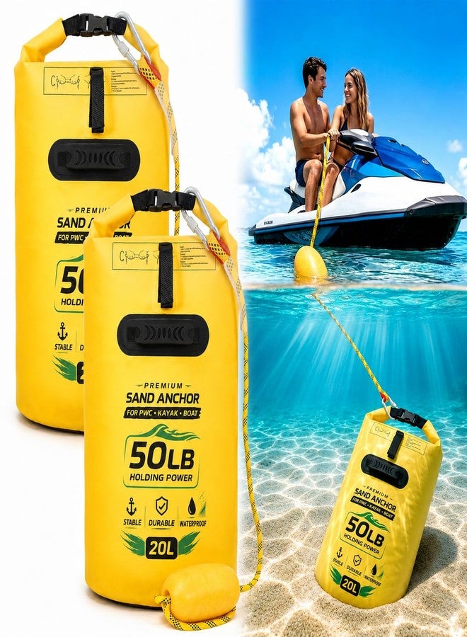 PJT 2 Pack 20L Sand Anchor Bags, 2 in 1 Jet Ski & PWC Anchor Kit with Adjustable Buoys, Waterproof Dry Bag for Kayak, Paddle Board, Small Boat and Watercraft - Image 1