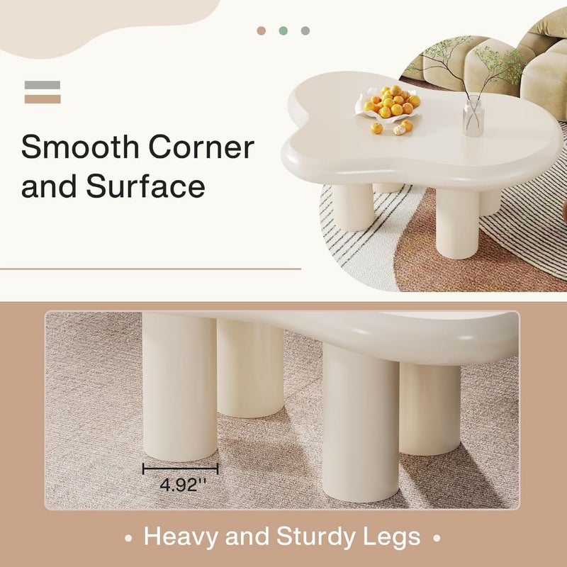 100cm Cloud Coffee Table, Cute Cream Coffee Table with 4 Solid Legs, Modern Carton Center Table for Living Room, Home Office, Funky Minimalist Tea Table White - Image 4
