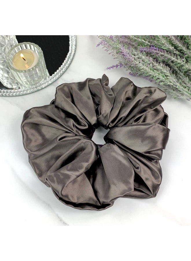 Celestial Silk - Mulberry Silk Scrunchies For Hair (Oversized Charcoal) - Image 1