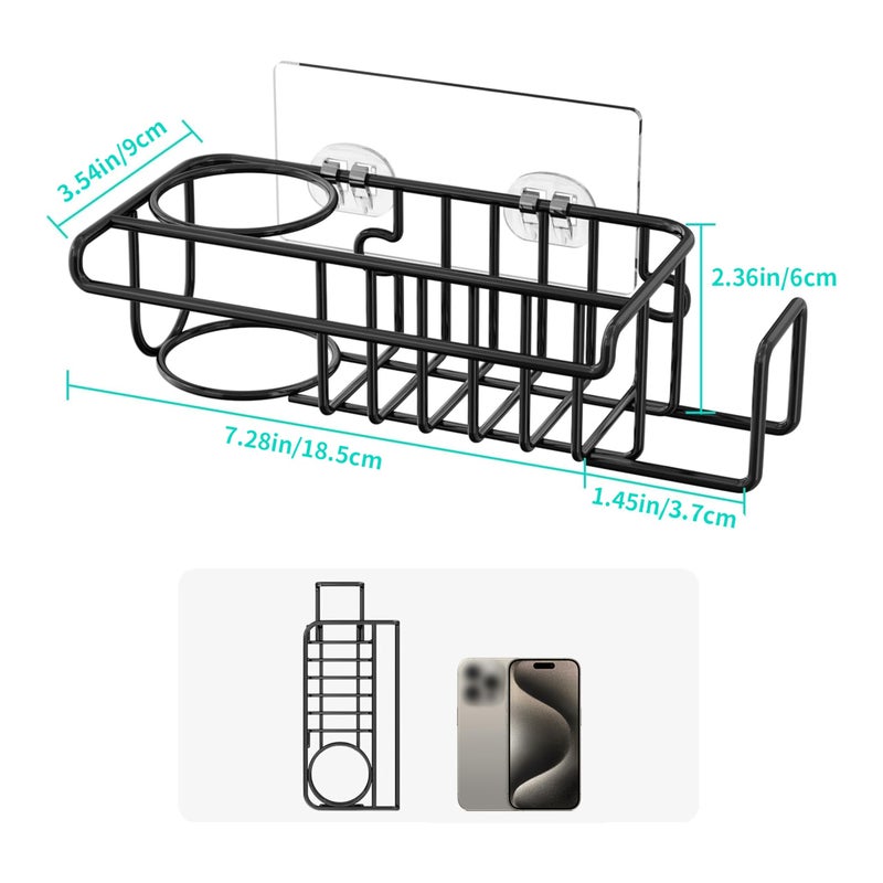 HapiRm 4 in 1 Kitchen Organizers and Storage, SUS304 Stainless Steel Brush Holder + Dish Cloth Hanger + Soap Rack + Sink Stopper Rack, No Drill Kitchen Essentials - Black - Image 4