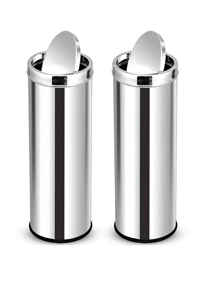 mofna Stainless Steel Swing lid dustbin, Garbage Bin, Trash Can, with removable lid For Home, Kitchen, Bathroom, Office & Commercial Use - 8x12 In -7 Liter, Silver, Pack of 2 - Image 1
