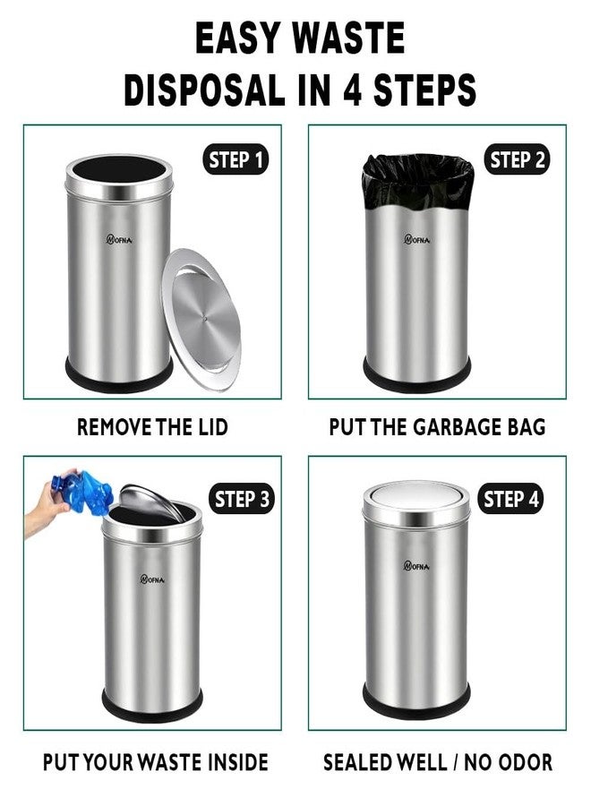 mofna Stainless Steel Swing lid dustbin, Garbage Bin, Trash Can, with removable lid For Home, Kitchen, Bathroom, Office & Commercial Use - 8x12 In -7 Liter, Silver, Pack of 2 - Image 5
