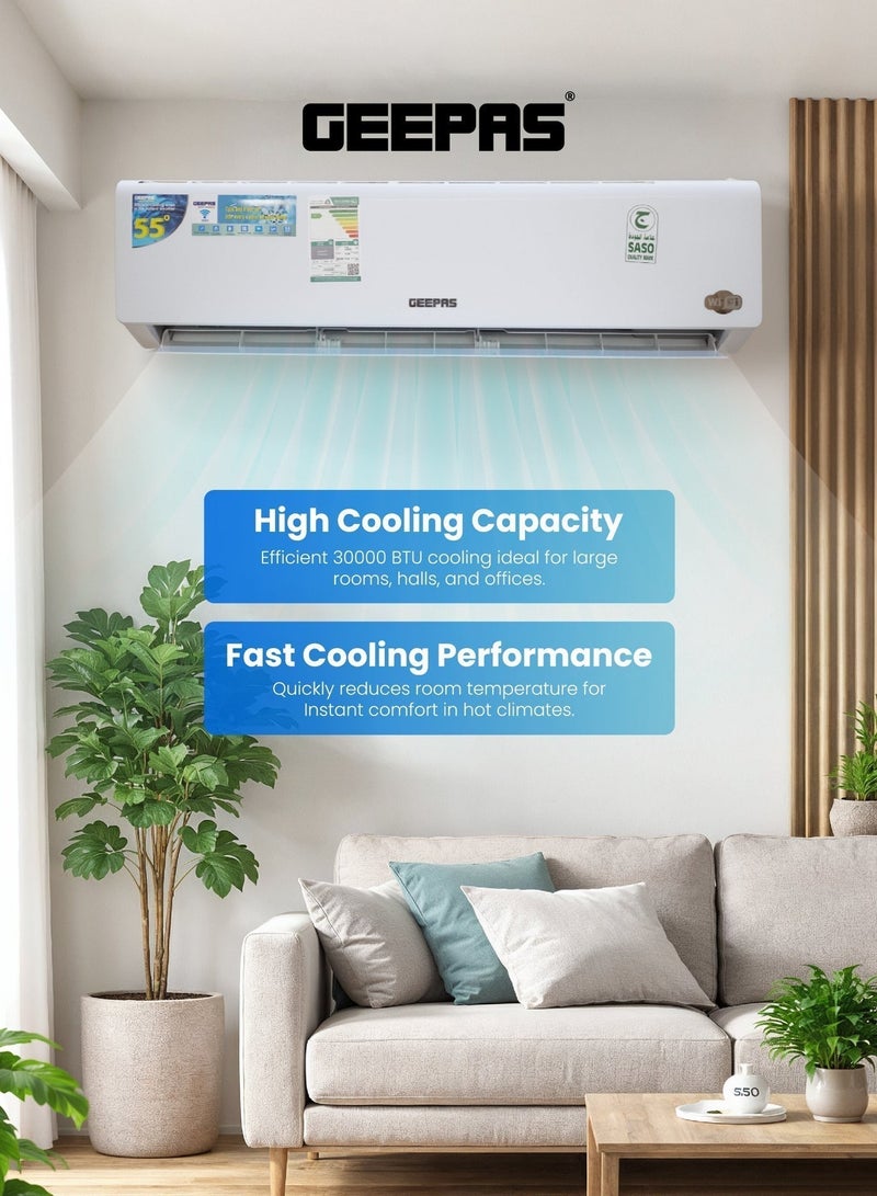 جيباس مكيف هواء سبليت 2.5 طن (30,000 BTU) – إنفيرتر مع واي فاي، تدفق هواء 4D، تنظيف ذاتي ذكي وتشخيص تلقائي – ضمان 10 سنوات على الضاغط - Image 2