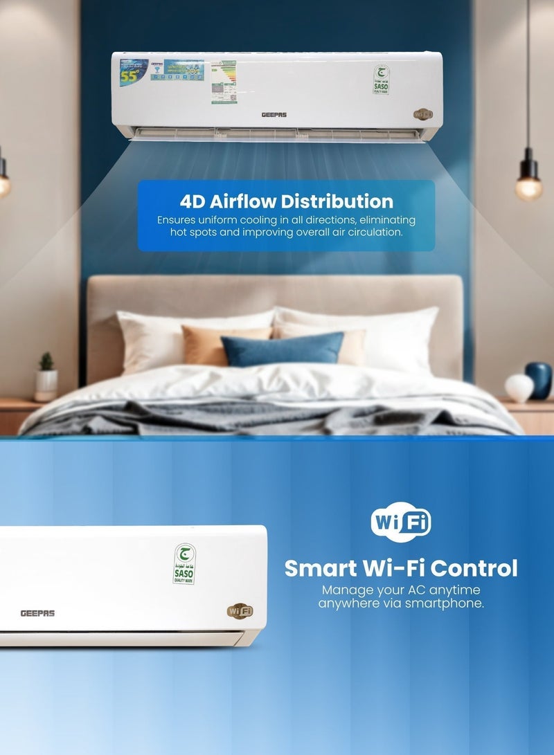 جيباس مكيف هواء سبليت 2.5 طن (30,000 BTU) – إنفيرتر مع واي فاي، تدفق هواء 4D، تنظيف ذاتي ذكي وتشخيص تلقائي – ضمان 10 سنوات على الضاغط - Image 3
