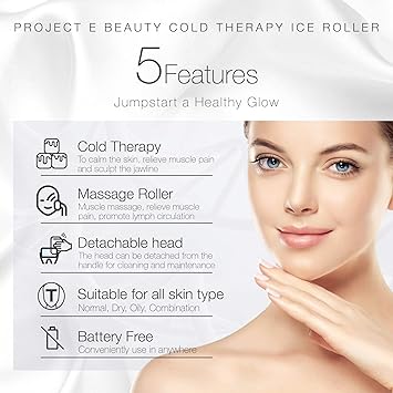 Project E Beauty Project E Beauty Ice Roller Cold Therapy Face Eye Body Massage Massager Under Eye Puffiness Brightening Cooling Cool Tightening Reduce Wrinkles Dark Circles Muscle Soreness Pain Relief Redness - Image 3