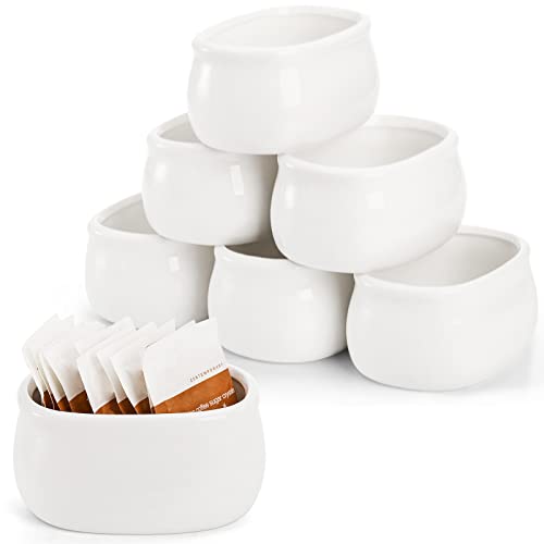 Dicunoy Set of 6 Sugar Packet Holder, Ceramic Sugar Caddy for Sweetener, Classic Restaurant White Tea Bag Organizer Bowl Storage Dish for Coffee Bar, Home - Image 3