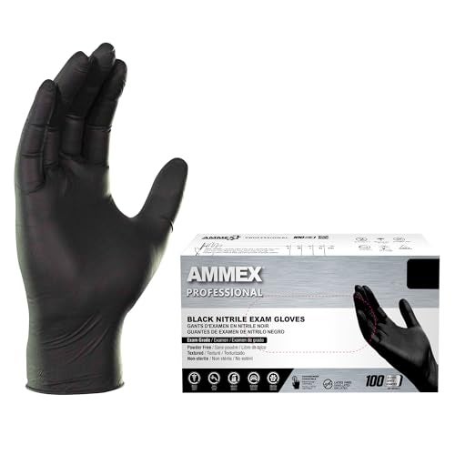 AMMEX Black Nitrile Exam Gloves, Box of 100, 3 Mil, Size X-Large, Latex Free, Powder Free, Textured, Disposable, Non-Sterile, Food Safe, ABNPF48100-BX - Image 1