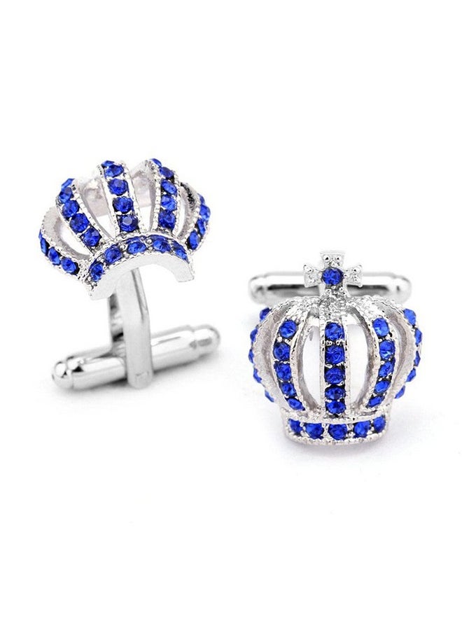 AREO - Stainless Steel Classic Cufflinks For Men Wedding & Business (Blue) - Image 1