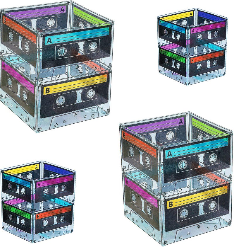4E's Novelty 4Es Novelty Cassette Tape Bucket Centerpiece Pack of 4 80s Party Supplies 90s Theme Birthday Party Decoration Cassette Tape Table Decor Retro Hip Hop Pop Music Culture Party for Adults  Kids - Image 1