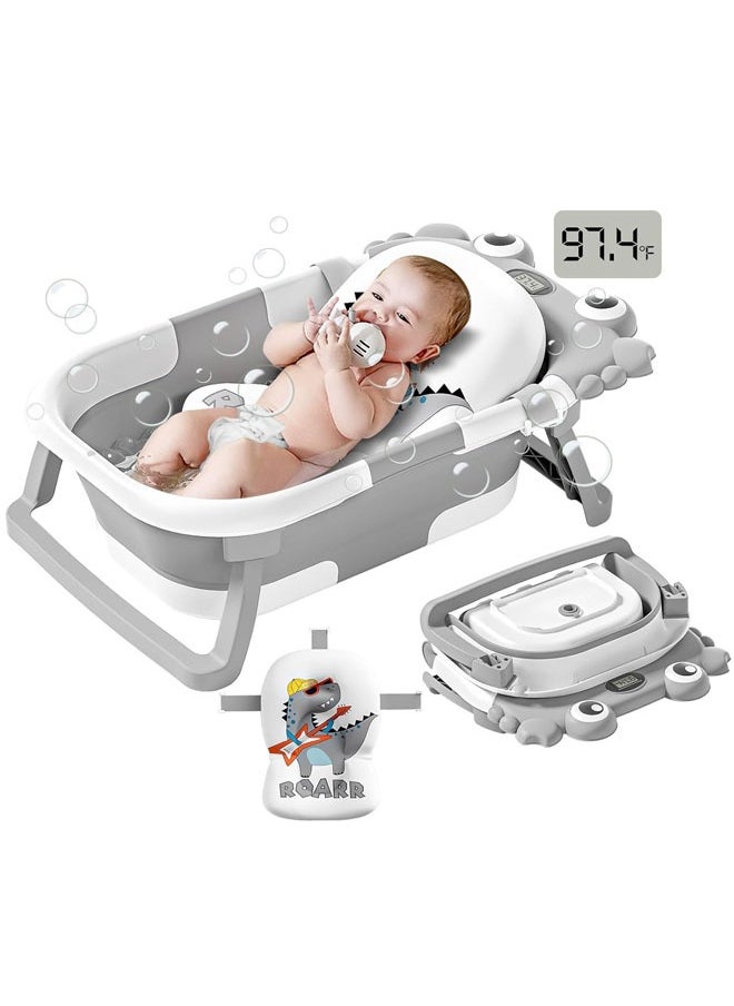 Denzoz Grey Baby Bathtub Foldable Baby Bath Essentials Baby Bathtub Newborn to Toddler Portable Travel Multifunctional Baby Bath Tub with Non-Slip Mat Drain Hole  - Image 1